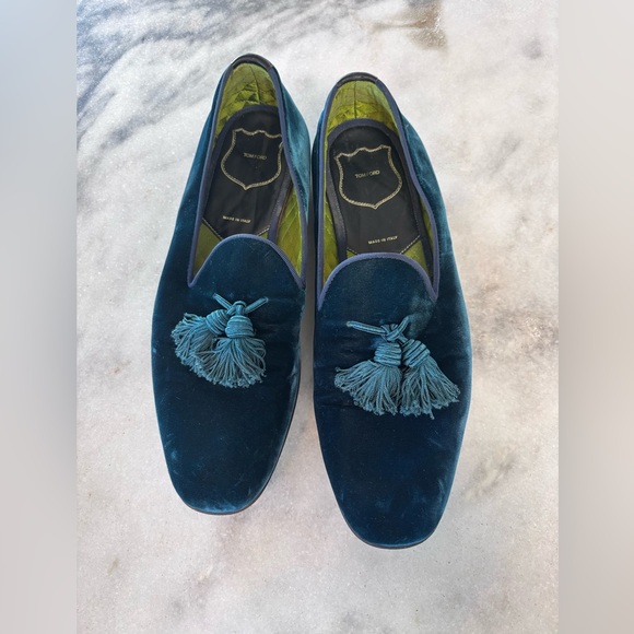 Men\'s Velvet Tom Ford William Velvet Evening Slipper Loafers with Tassels Sz 9.5